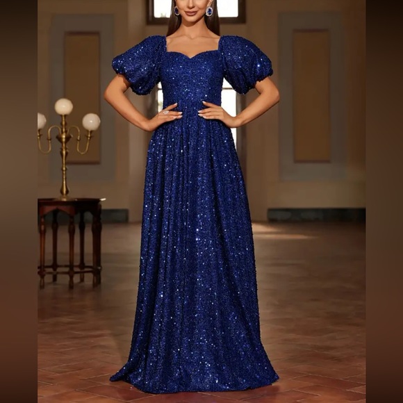 Luxe puff sleeve party formal evening gown dress - Picture 4 of 6